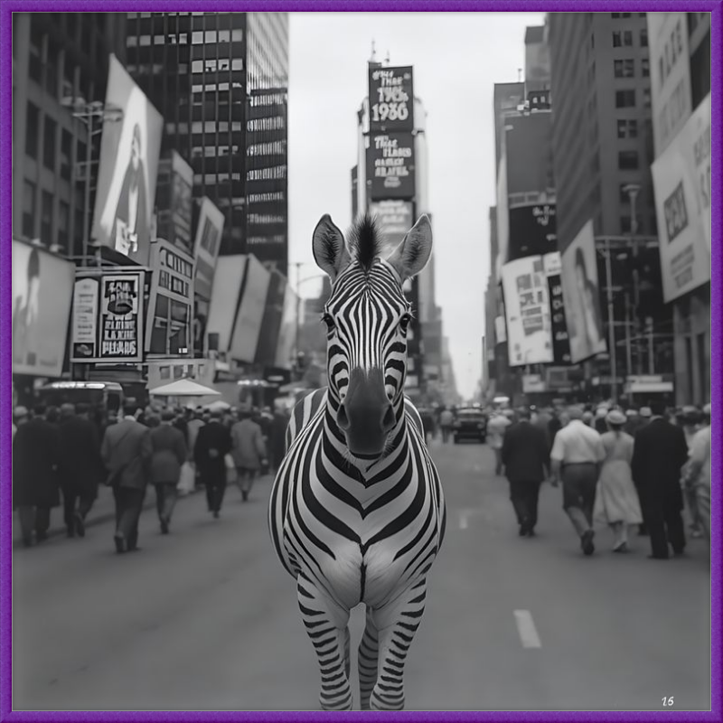 Times Square Zebra Framed Art